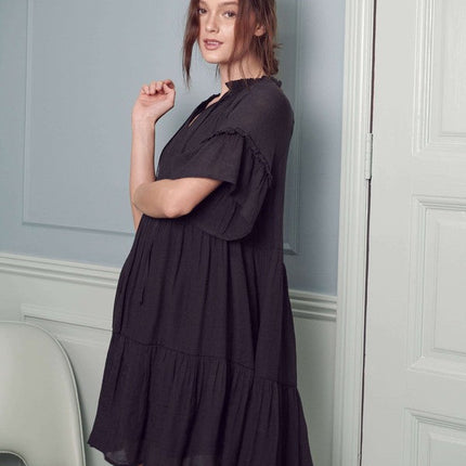 Ruffled neck tiered mini dress JBJ1054A