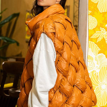 Camel Button-Up Puffer Vest