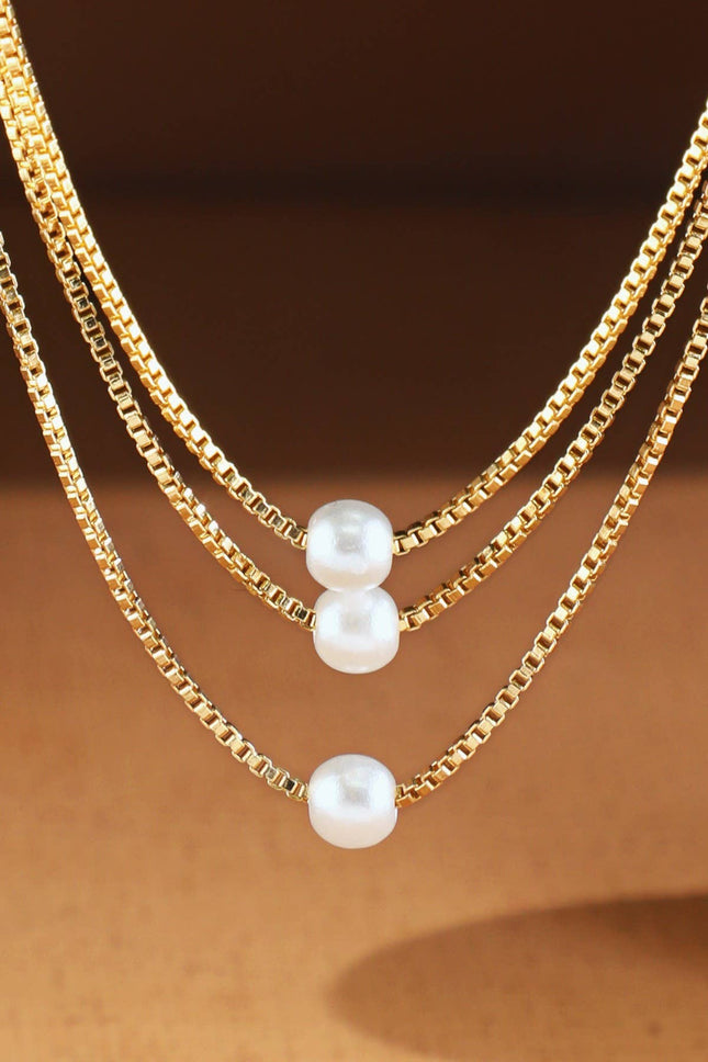Brass 3 Layered Pearl Bead Necklace