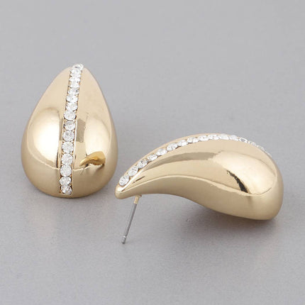 Gold & Rhinestone  Teardrop Earrings