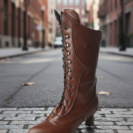 Lace-Up Martin Boots | Round Toe Wine-Cup Heel | Large-Size Women’s Boots