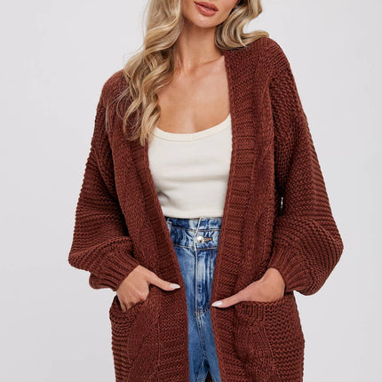 Chunky Cable knit Cardigan-Chocolate