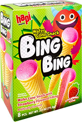 Hapi Bing Bing Cone Snack - Crispy Wafer Cones with Strawberry Cream Filling (2.5 oz)