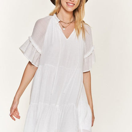 Ruffled neck tiered mini dress JBJ1054A