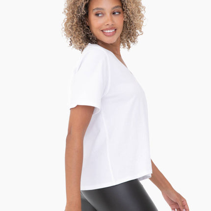 Cotton Blend V-Neck Tee: White