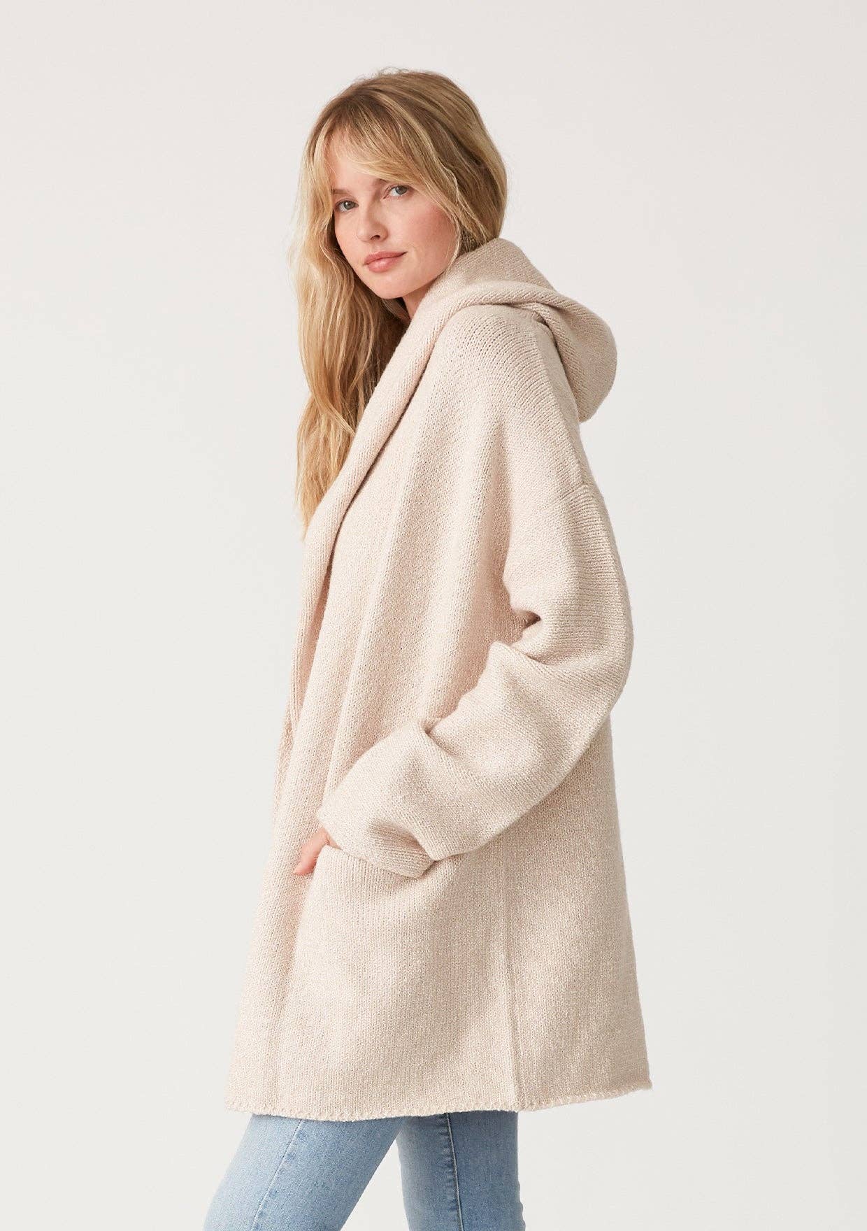 Lovestitch Mid-Length Oversized Long Sleeve Hooded Coatigan