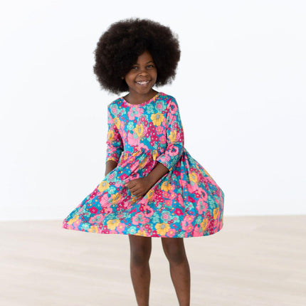 Feeling Floral 3/4 Sleeve Pocket Twirl Dress