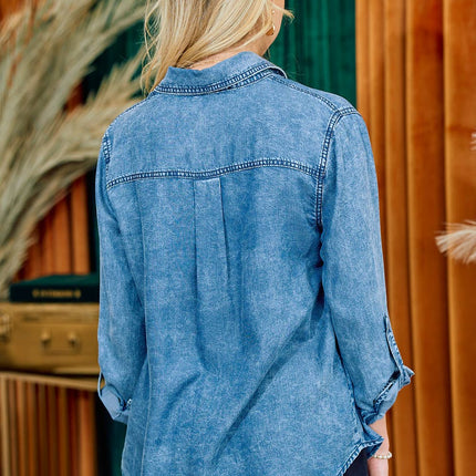 Chambray Button Down Shirt With Roll up Sleeve