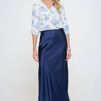Navy Silky Satin Maxi Skirt
