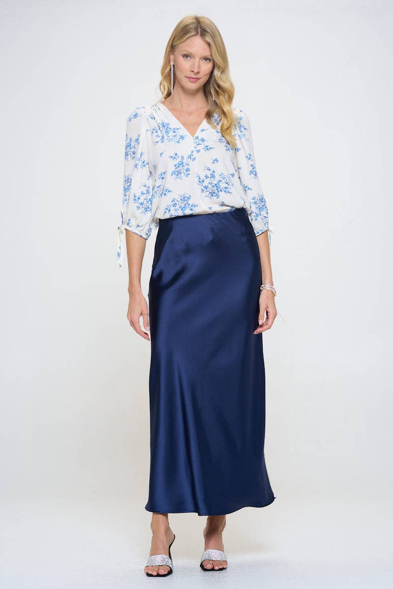 Navy Silky Satin Maxi Skirt