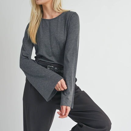 Charcoal Bell Sleeve Knit Top