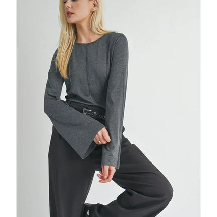 Seamed Bell Sleeve Knit Top