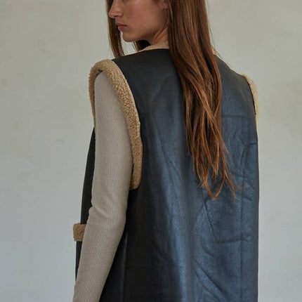 Button Down Sleeveless Fur Lined Vest