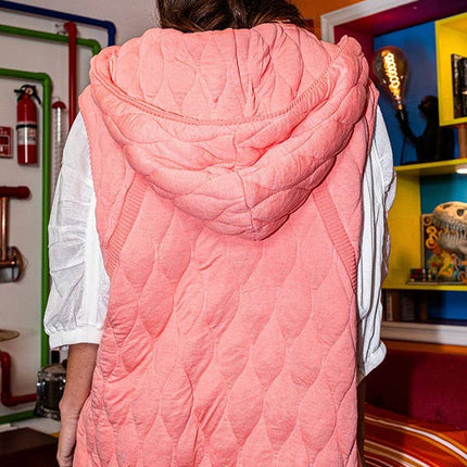 Quilted Hooded Zip-Up Vest Coral