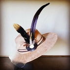 White Turquoise Black Leather Black and Gold Feather