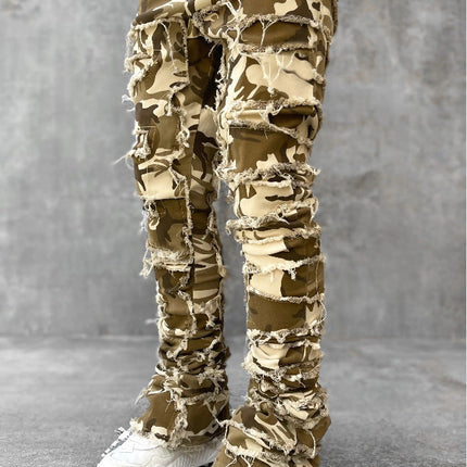 Patched Pants Long Tight Fit Stacked Jeans
