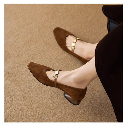 French Retro Square-Toe Suede Pumps – Women’s Low-Cut Autumn Style
