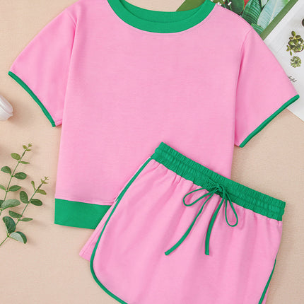 Luxury Colorblock Edge Drop Shoulder T Shirt and Skort Set