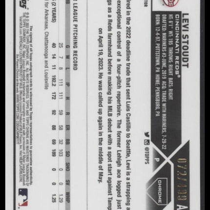 2023 Topps Chrome Update #AC-LS Levi Stoudt Autographs Refractor #/499
