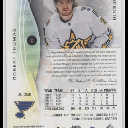 Robert Thomas 2022-23 SP Game Used #33 Red Jersey Auto #/65