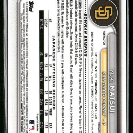 2024 Bowman Chrome #51 Yuki Matsui Refractors #/499