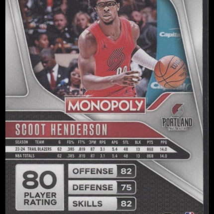 Scoot Henderson 2024-25 Panini Prizm Monopoly #5 Red Prizms