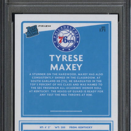 Tyrese Maxey 2020 Panini Donruss Optic #171 Fast Break Purple PSA 9
