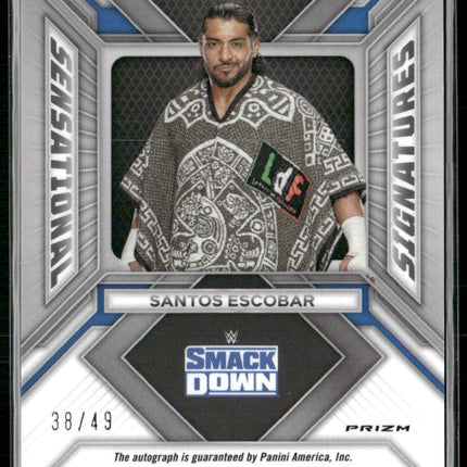 2024 Panini Prizm WWE #SS-SES Santos Escobar Sensational Signatures Blue #/49