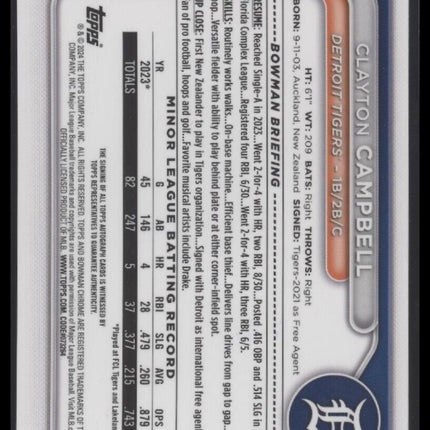 2024 Bowman Clayton Campbell Prospects Autographs Diamond Refractors #/100