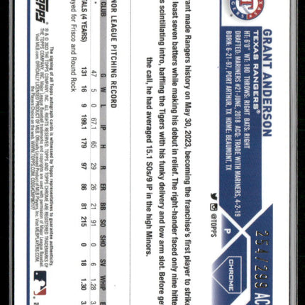 2023 Topps Chrome Update #AC-GAN Grant Anderson Autographs Purple Speckle #/299