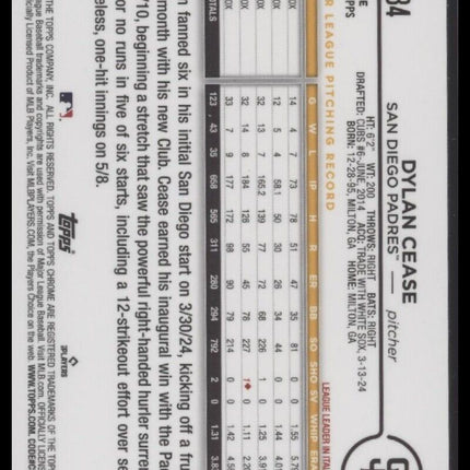 2024 Topps Chrome Update #USC184 Dylan Cease Aqua Refractors #/199