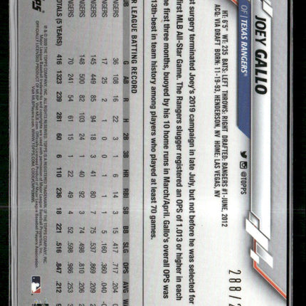 2020 Topps Chrome #191 Joey Gallo Purple Refractor #/299