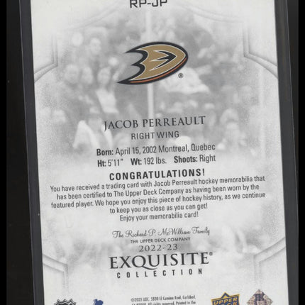 2022-23 Black Diamond Jacob Perreault Exquisite Collection Rookie Patch #/99