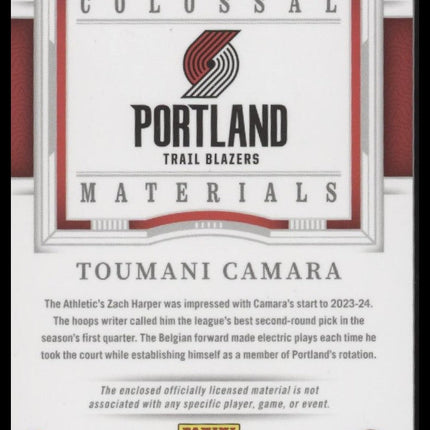 Toumani Camara 2023-24 Panini National Treasures Colossal Rookie Materials #/25
