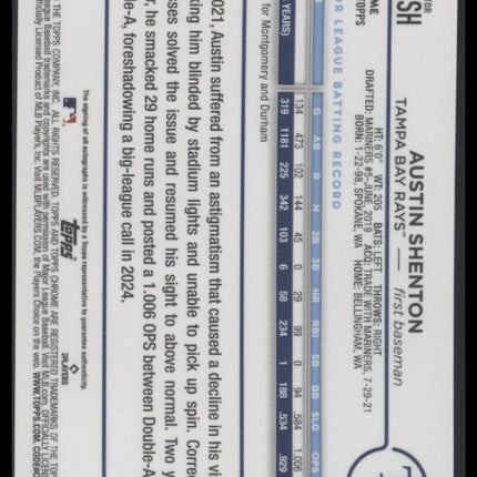 2024 Topps Chrome Update #AC-ASH Austin Shenton Autographs Refractors #/499