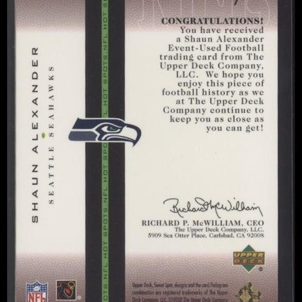 2002 Upper Deck Sweet Spot #HS-SA Shaun Alexander Hot Spots Football #/44