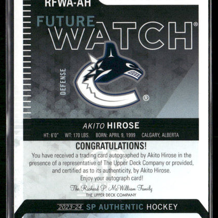2023-24 SP Authentic Akito Hirose 2013-14 Retro Auto Future Watch #/699