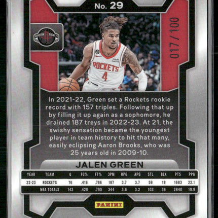 2023-24 Panini Prizm #29 Jalen Green Prizms Fast Break Red #/100