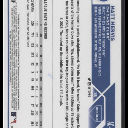 2023 Topps Chrome Update #AC-MMV Matt Mervis Autographs