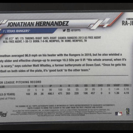 2020 Topps Chrome #RA-JH Jonathan Hernandez Rookie Autographs