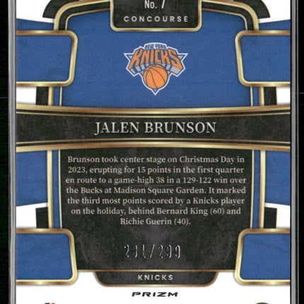 2023-24 Panini Select #7 Jalen Brunson Light Blue Prizms #/299