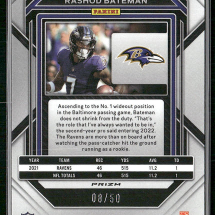 2022 Panini Prizm #21 Rashod Bateman No Huddle Red #/50
