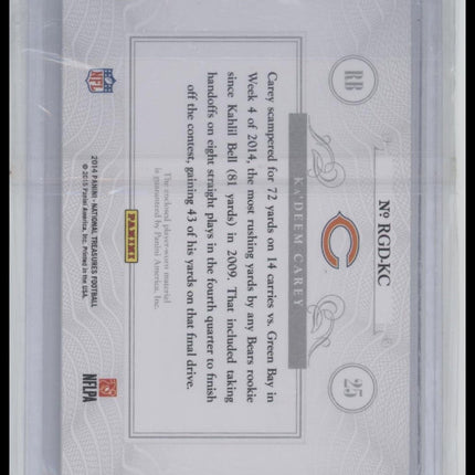 Ka'Deem Carey 2014 National Treasure Rookie NFL Gear Triple Materials #/99