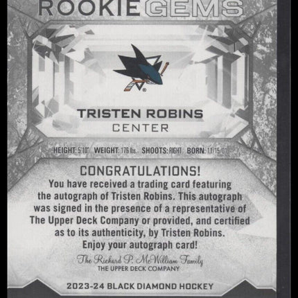 2023-24 Black Diamond #RG-TR Tristen Robins Rookie Gems Signatures #/199