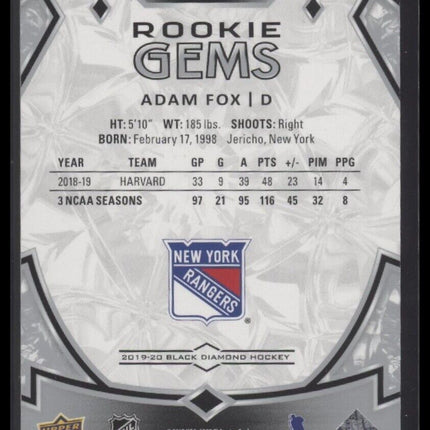 2019-20 Upper Deck Black Diamond #RG-AF Adam Fox Rookie Gems #/399