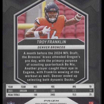 Troy Franklin 2024 Panini Mosaic #378 White Sparkle