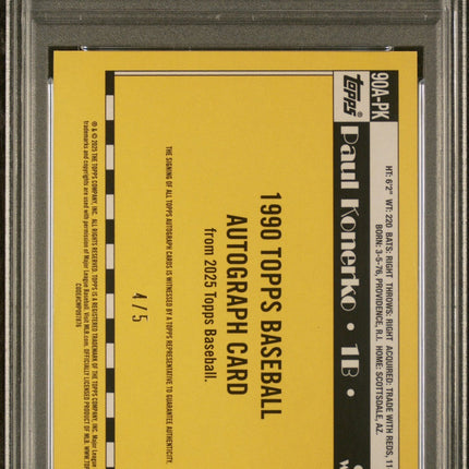 Paul Konerko 2025 Topps 1990 Autographs PSA 8 - Red /5