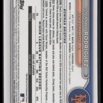 2024 Bowman Chrome Yovanny Rodriguez Chrome Prospects Gold Refractor #/50