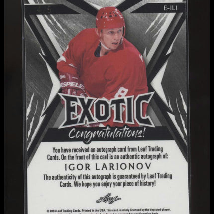 2024 Leaf Hockey Legends - Exotic Autographs Parrot #E-IL1 Igor Larionov #/5