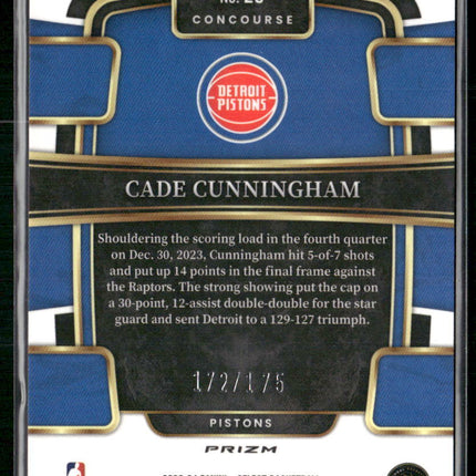 2023-24 Panini Select #26 Cade Cunningham Maroon Prizms #/175